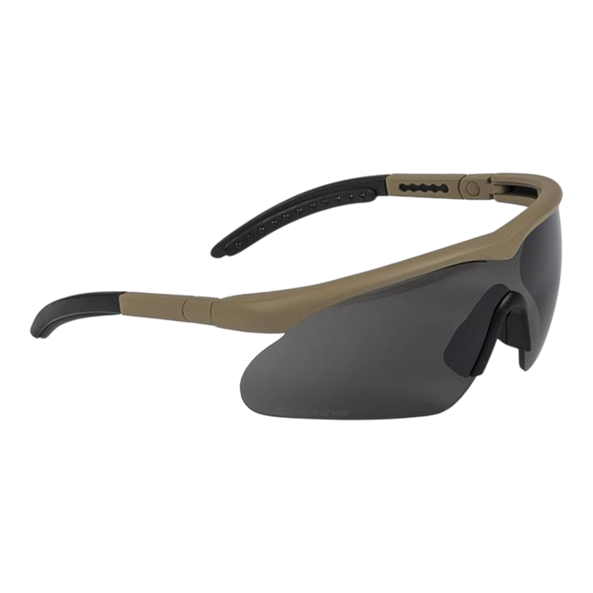 Ochelari de protectie Swiss Eye Raptor, cu 3 lentile de schimb  (fumurie, transparenta si portocalie) - Coyote