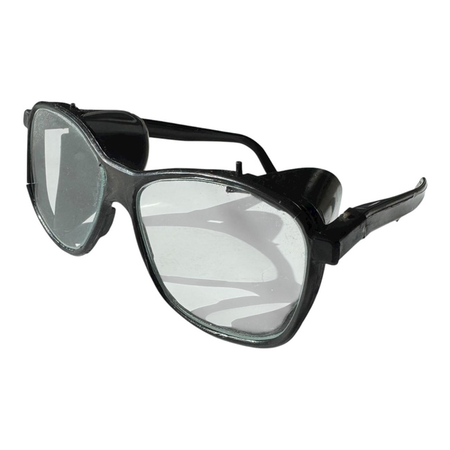 Glasses with Transparent Lenses and Detachable Side Shields - Black Frame - Romanian Army Military Surplus - In Good Condition
