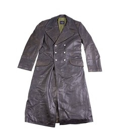 PALTON DE PIELE OFIȚER GERMAN REPRO - ALBASTRU GRI - SURPLUS MILITAR - UZAT