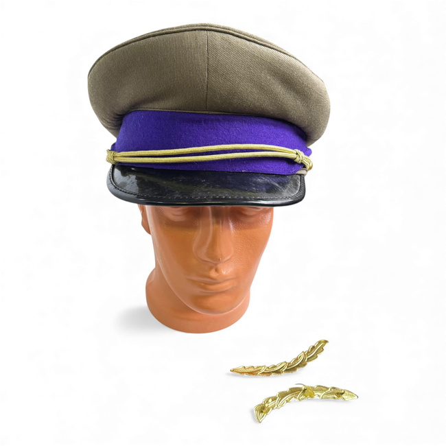 Cascheta de subofiteri - Intendenta - Model de ceremonie cu snur si broderie aurie - Surplus Militar Armata Romana - Mov/Verde OD - In stare buna