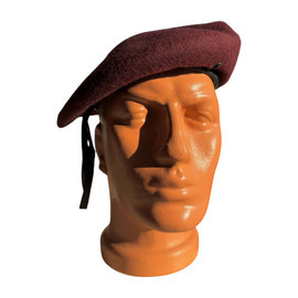 DARK RED BERET WITH LEATHER EDGE - ROMANIAN ARMY MILITARY SURPLUS - IN GOOD CONDITION