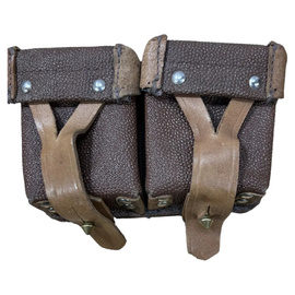 Double Ammunition Pouch - Mosin Nagant - Brown Speckled Leather - Romanian Army Military Surplus - Good Condition
