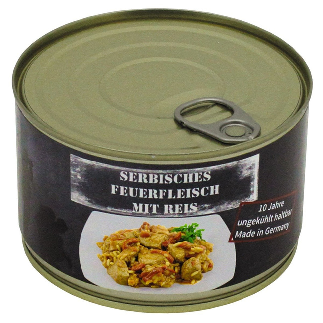 CARNE DE PORC SÂRBEASCĂ CU OREZ ÎN CONSERVĂ - 400 G - VALABILITATE 10 ANI - MFH®