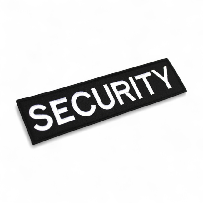 Emblema mare spate, patch brodat - SECURITY - 25x10 cm - Fundal Negru / Text Alb - aplicare Velcro (cu scai)