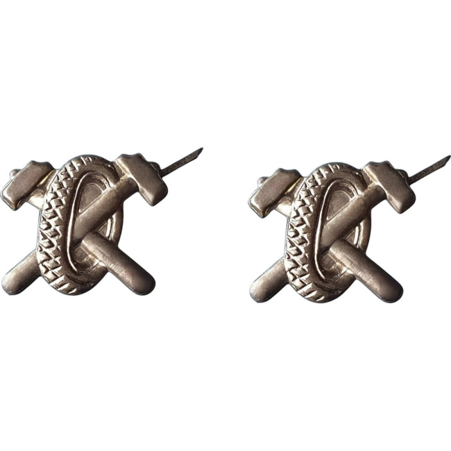 PAIR OF RANK INSIGNIA - AUTO - ROMANIAN ARMY MILITARY SURPLUS - SILVER - IN GOOD CONDITION