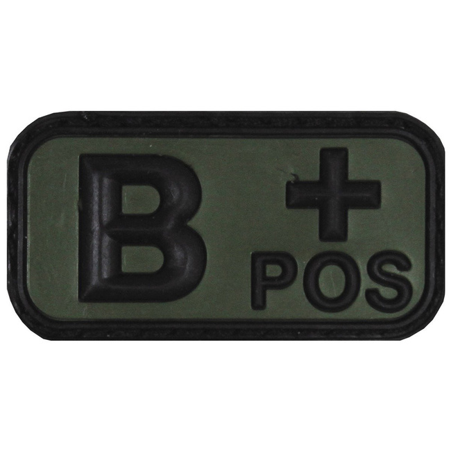 3D VELCRO PATCH - 5 x 2.5 CM - MFH - BLACK/OD GREEN - BLOOD GROUP B POS