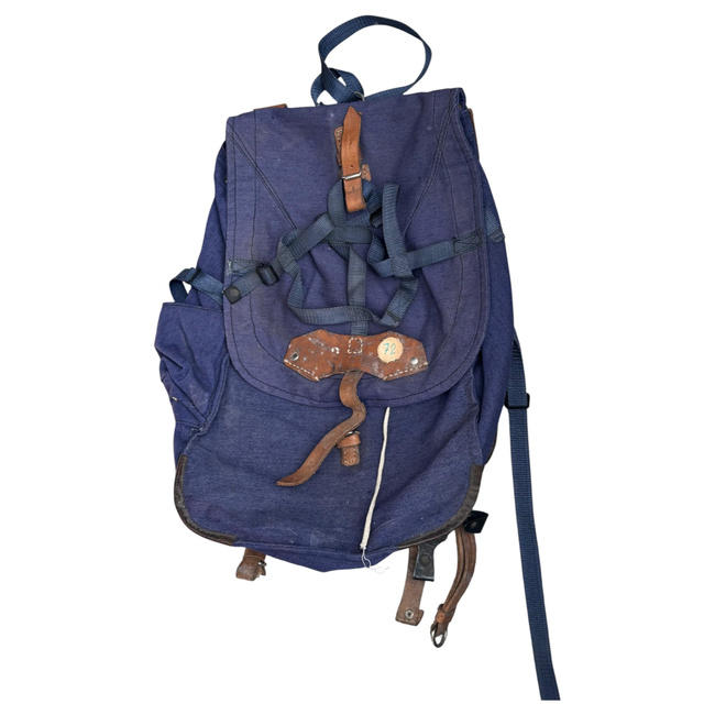 VINTAGE MILITARY RUCKSAK - COLD WAR ROMANIAN ARMY RARE SURPLUS - BLUE - USED