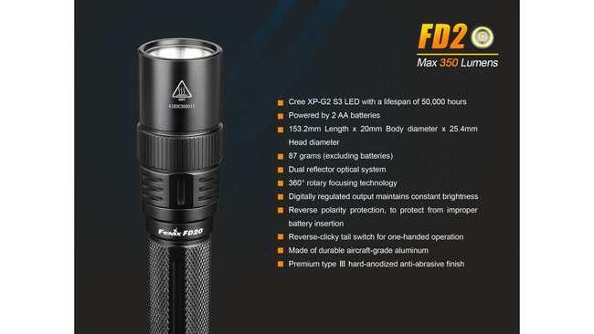 Flashlight Fenix FD20, water resistant