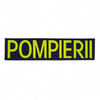 Emblema spate - POMPIERII - brodata pe suport albastru inchis (navy) cu contur bleumarin si text vernil fluorescent - aplicare prin coasere - 20x5 cm