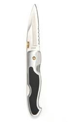 SILVER/BLACK ONE-HAND OPENER KNIFE ´WOLF´ 3 1/2´´ HALF SERRATED BLADE