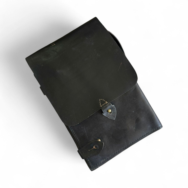 Leather Map Case - Military Porthart RSR Era - Officer - Romanian Army Surplus - Black - Like New