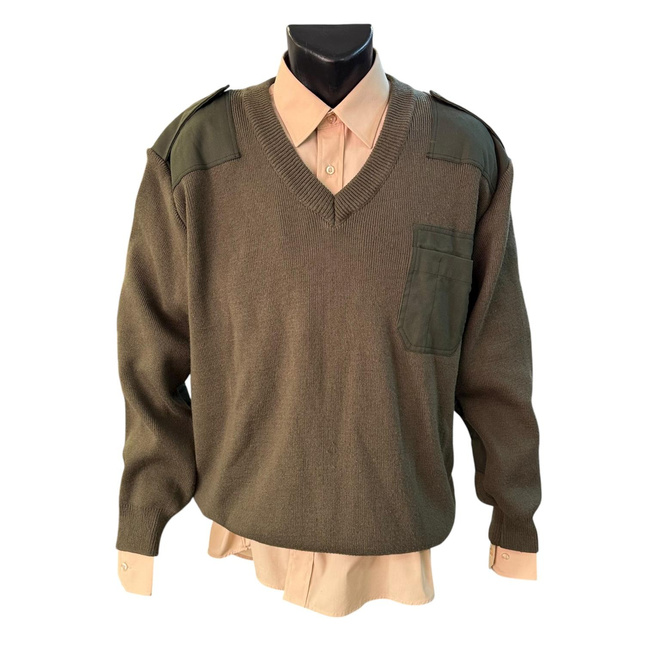 Pulover pentru tinuta de oras si serviciu, cu epoleti si guler in V - Surplus Militar Armata Romana - Verde OD - In Stare Buna