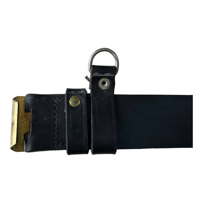 BLACK LEATHER BELT WITH GOLDEN BUCKLE - MILITARY SURPLUS ROMANIAN ARMY - IN GOOD CONDITION