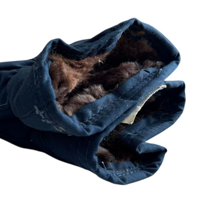 Manusi de protectie imblanite din material de foaie de cort, cu 3 degete - Surplus militar Armata Romana - Albastru inchis - In stare buna