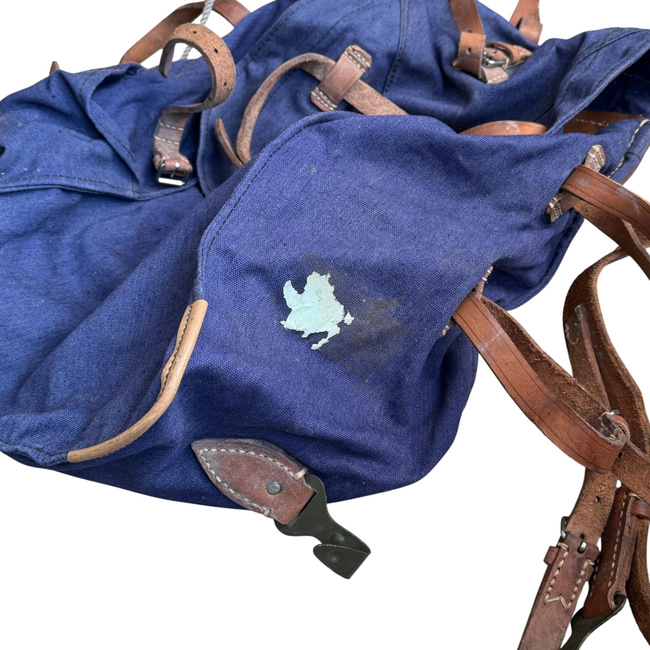 VINTAGE MILITARY RUCKSAK - COLD WAR ROMANIAN ARMY RARE SURPLUS - BLUE - USED