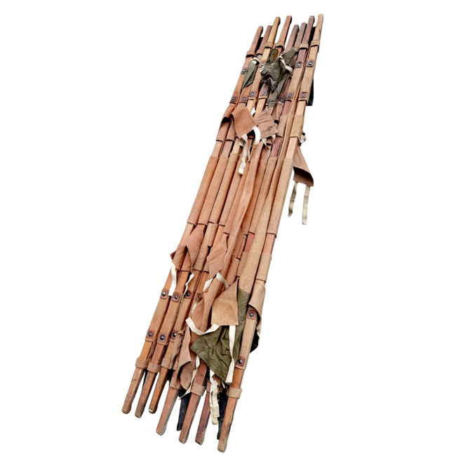 VINTAGE WOODEN SANITARY STRETCHER - 1965-1980 - ROMANIAN ARMY MILITARY SURPLUS - IN GOOD CONDITION