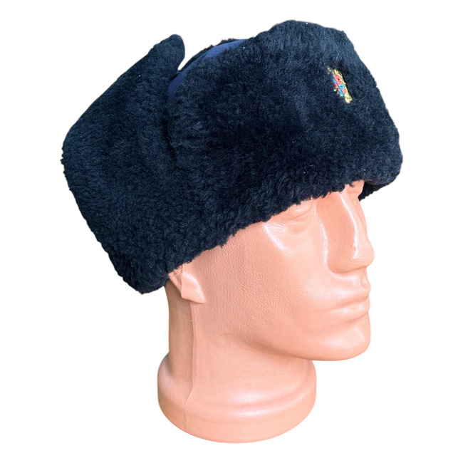 WINTER CAP FOR CADRES - SOVIET PERIOD - ROMANIAN ARMY MILITARY SURPLUS - NAVY BLUE WITH BLACK FUR - IN GOOD CONDITION