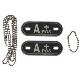 Blood Group Marker, chains, dog tags, phosphorescent, "A POS", 3D