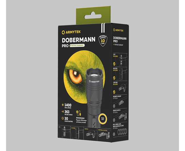 Armytek Dobermann Pro Magnet USB Flashlight (Warm Light) - Black
