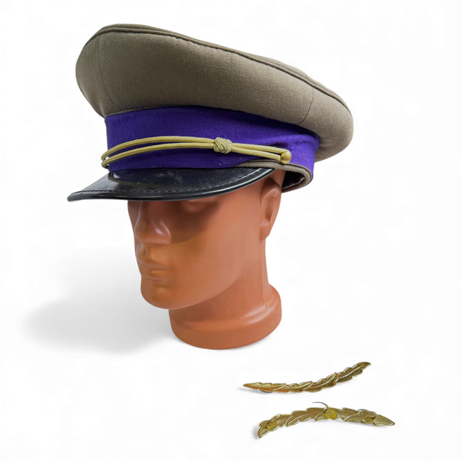 Cascheta de subofiteri - Intendenta - Model de ceremonie cu snur si broderie aurie - Surplus Militar Armata Romana - Mov/Verde OD - In stare buna