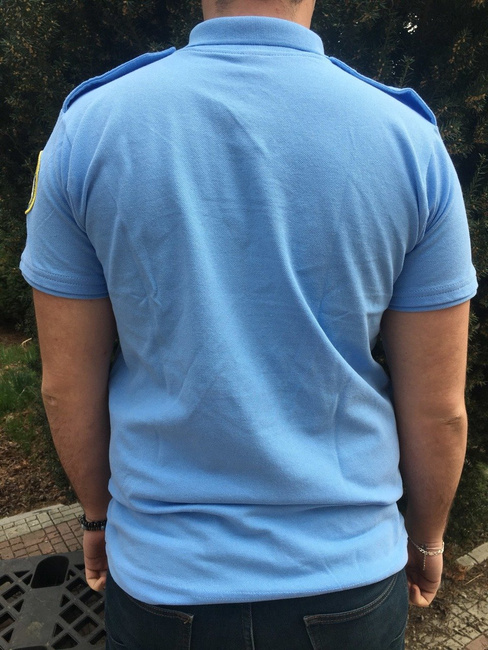 Tricou polo albastru deschis cu emblema, epoleti si velcro nominal pentru PENITENCIAR ANP