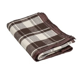 WOOL TARTAN BLANKET WHITE-BROWN PLAID - 145 x 200 CM - GENUINE MILITARY SURPLUS ROMANIAN ARMY - IN GOOD CONDITION