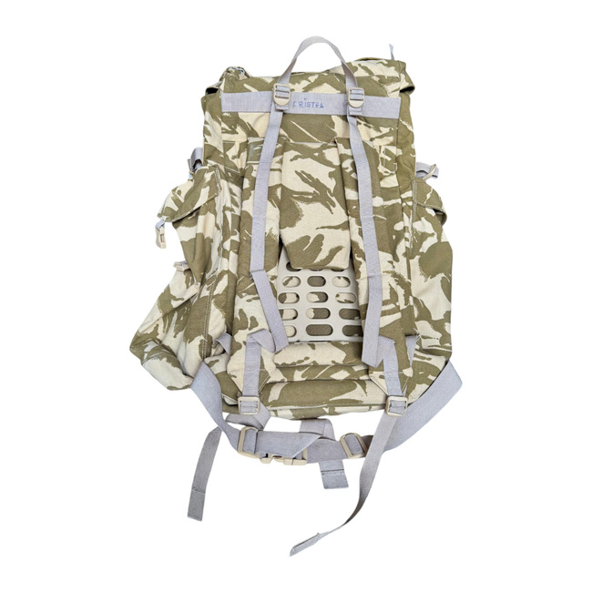 LARGE MILITARY COMBAT BACKPACK WITH POCKET, DETACHABLE OUTER POUCH - CONDOR - 90L - ROMANIAN ARMY MILITARY SURPLUS - DESERT CAMOUFLAGE - IN GOOD CONDITION