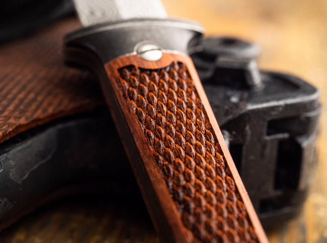 FIXED BLADE KNIFE P08 DAMASCUS - BROWN