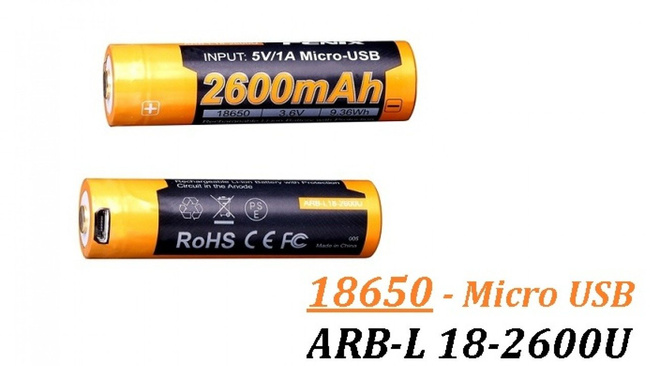 Fenix 18650 - 2600mAh - Acumulator cu Micro-USB - ARB-L 18-2600U