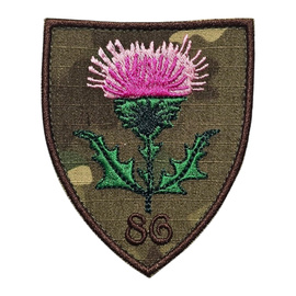 EMBLEMA - BAZA 86 BORCEA - DESIGN EXCLUSIV PENTRU MILITARI - BRODATA PE SUPORT COMBAT (CAMUFLAJ) FORTE TERESTRE