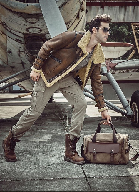 US B3 BOMBER JACKET - SHEEPSKIN - BROWN - Mil-Tec®