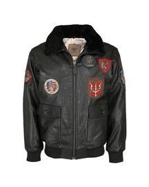 JACHETA DIN PIELE TOP GUN - CU GULER IMBLANIT - NEGRU - MIL-TEC
