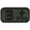 3D VELCRO PATCH - 5 x 2.5 CM - MFH - BLACK/OD GREEN - BLOOD GROUP B POS