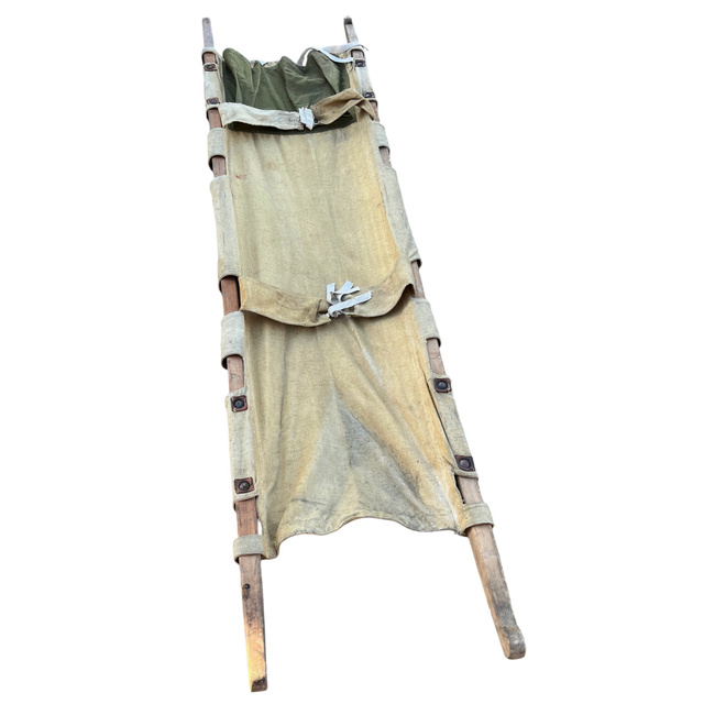 VINTAGE WOODEN SANITARY STRETCHER - 1965-1980 - ROMANIAN ARMY MILITARY SURPLUS - IN GOOD CONDITION