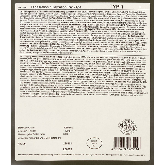 Pachet cu ratie de mancare pentru o zi, Tip I, Trek 'n Eat