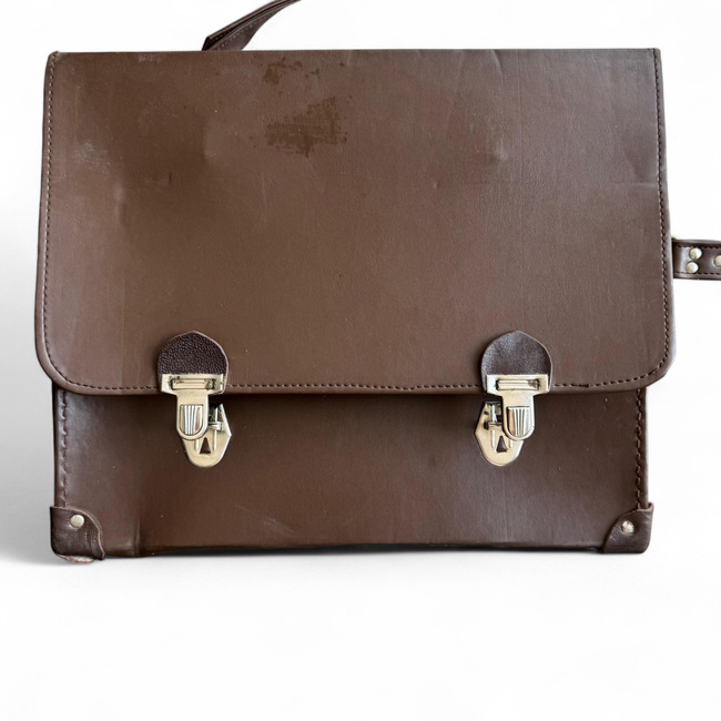 Servieta Vintage - Imitatie Piele - 42 x 33 cm - Surplus Militar Armata Romana - Maro - In stare buna