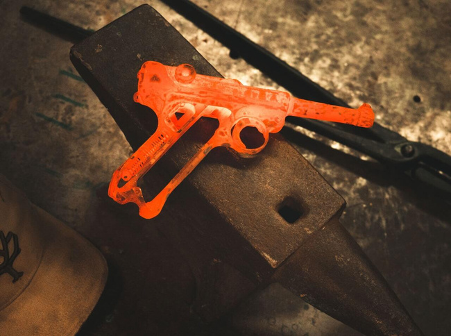 FIXED BLADE KNIFE P08 DAMASCUS - BROWN