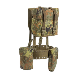 Carrying system with belt and 3 pouches - Military surplus from the German Army - Flecktarn - Used