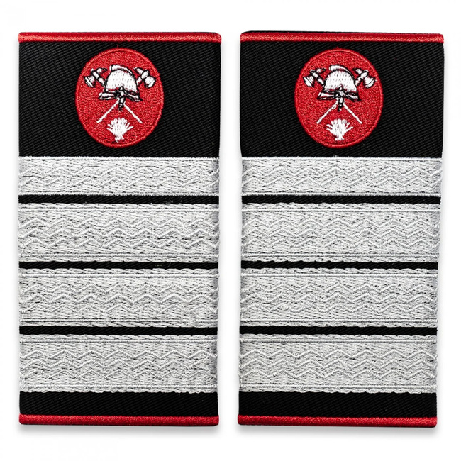 Grade Plutonier Adjutant Sef Pompieri ISU, IGSU tesute pe suport textil din tercot lipit, cu semn de arma metalic