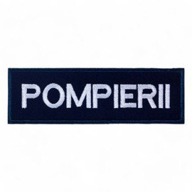 Ecuson POMPIERII piept cu contur bleumarin - aplicare Velcro (cu scai) - 10x2,5 cm