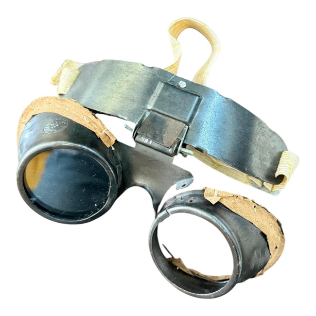Ochelari de sudura din aluminiu - Model G249 - Industria Metalurgica RSR - Surplus Militar Armata Romana - Negri - Cu defect/Uzati