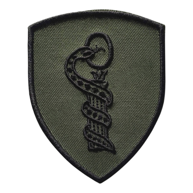 EMBLEMA SEMN DE ARMA MANECA SCUT - MEDICAL - BRODATA PE SUPORT KAKI CU FIR NEGRU