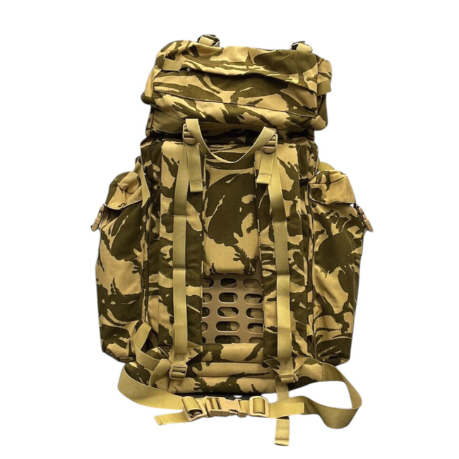 LARGE MILITARY COMBAT BACKPACK WITH POCKET, DETACHABLE OUTER POUCH - CONDOR - 90L - ROMANIAN ARMY MILITARY SURPLUS - DESERT CAMOUFLAGE - IN GOOD CONDITION