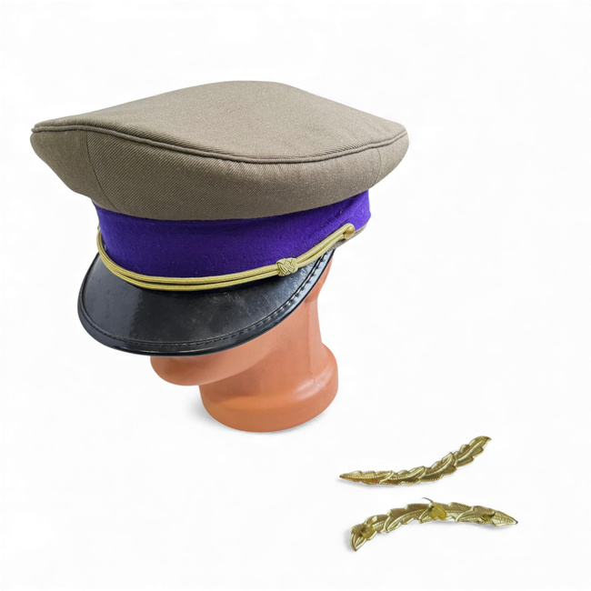 Non-Commissioned Officers Cap - Quartermaster - Ceremonial Model with Cord and Gold Embroidery - Romanian Army Military Surplus - Purple/OD Green - Good Condition