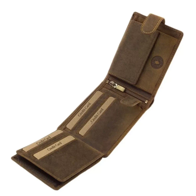 Portofel din piele pentru vanatori, cu imprimeu - Mistret - Maro - GreenDeed