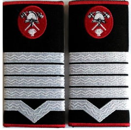 Grade maistru militar clasa I Pompieri ISU, IGSU, tesute pe suport textil din tercot lipit, cu semn de arma brodat