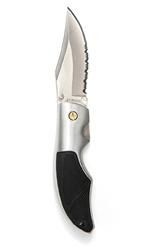 SILVER/BLACK ONE-HAND OPENER KNIFE ´LUCHS´ 7.62 cm HALF SERRATED BLADE