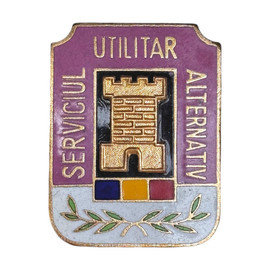 INSIGNA METALICA - SERVICIUL UTILITAR ALTERNATIV - SURPLUS MILITAR ARMATA ROMANA - AURIU