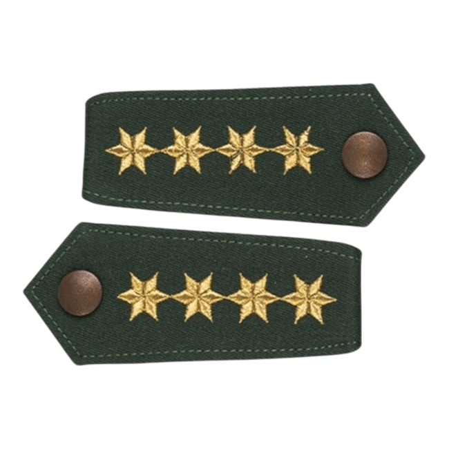 PAIR OF POLICE EPAULETTES – 4 STARS – OD GREEN/GOLDEN – WEST GERMAN FEDERAL POLICE – LIKE NEW