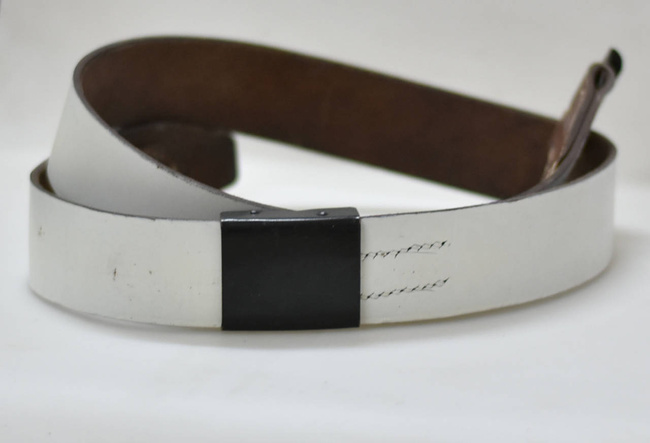 WHITE LEATHER MILITARY BELT - ROMANIAN ARMY SURPLUS - USED